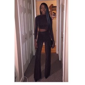 Turtleneck crop semi-flare pant Two-Piece
